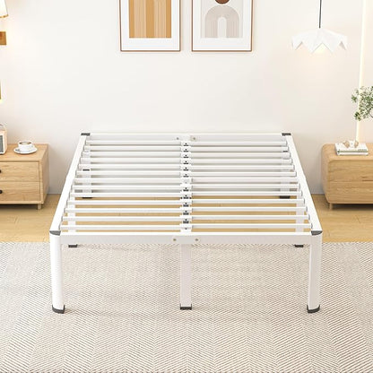14 Inch King Bed Frame, Metal Platform Bed Frame with Round Corner Legs, 3500 lbs Heavy Duty Steel Slats Support, No Box Spring Needed, Noise Free, Easy Assembly, White