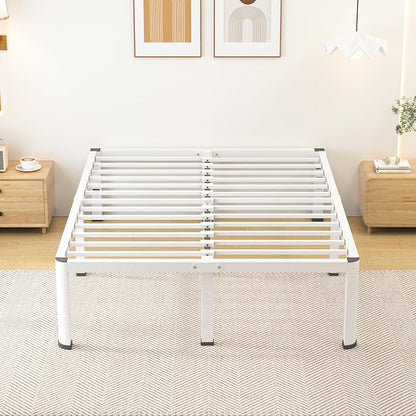 Superay 20 Inch Queen Size Metal Bed Frame with Round Corners, Storage Space Under High Bed Frame-Heavy Duty Steel Slats Support, Noise Free - Easy Assembly - No Box Spring Needed,White