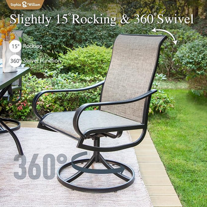 Sophia & William Outdoor Dining Set with Umbrella for 4 Person, Include 4 x Swivel Patio Chairs, 1 x Classic Metal Table and 10ft Orange Red Patio Umbrella (No Umbrella Base) for Deck Garden Backyard