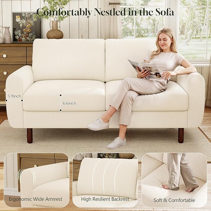 WorthFurni 68" Loveseat Sofa, Comfy Chenille Fabric Couches for Living Room with Spring Cushion and Solid Wood Frame, Modern Deep Seat Couch for Bedroom, Apartment, Office, Easy Assembly, Beige