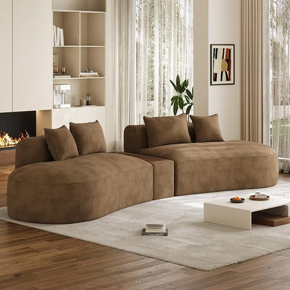 153.3" Oversized Curved Sectional Sofa, Luxury Chenille Cloud Couch for Living Room, Large Modern Modular Deep Seat Sofa with Movable Coffee Table & USB, No Assembly Needed, Brown