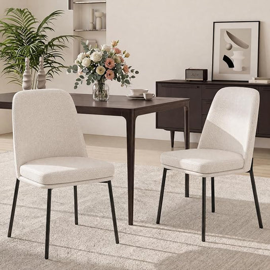COLAMY Dining Chairs Set of 2, Modern Dining Chairs, Fabric Upholstered Dining Chairs, Kitchen Chairs with Curved Back and Metal Legs for Dining Room Kitchen Restaurant, Beige