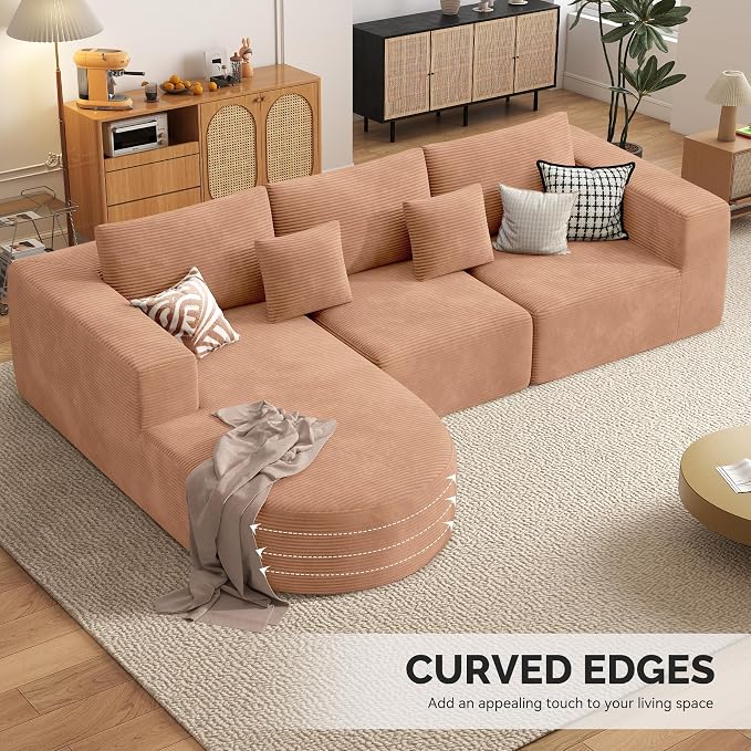 Boneless Couches for Living Room,Cloud Sectional Couch with L-Shape Chaise,Modern Modular Sofa with Deep Seat Upholstered Comfy Couches for Bedroom,No Assembly Required,1PCS