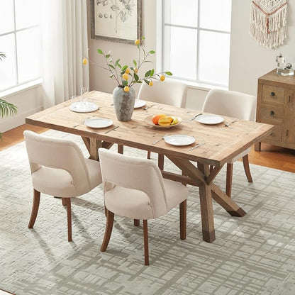VKNOW Wooden Dining Chairs Set of 4, Modern Fabric Upholstered Dining Room Chair Kitchen Chairs, Farmhouse Dinner Chair for Kitchen Dining Room, Beige