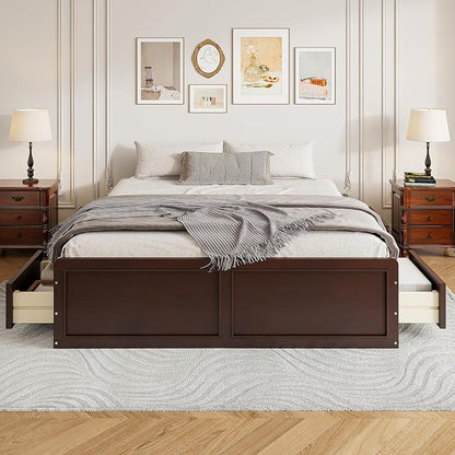 Merax Wood Queen Size Platform Bed Frame with 6 Drawers, Storage Bed Frame Without Headboard for Kids Teens and Adults, Espresso