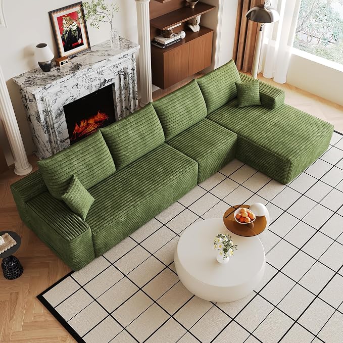 Eafurn 135" Oversized L-Shaped Boneless Sectional Sofa Couch with Chaise, Fluffy Corduroy Modular Couch with Deep Seat,Flexible Combination Corner Sofa & Couch for Living Room, No Assembly