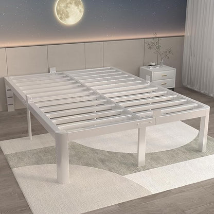 ITIMIDI 14 Inch King Size White Bed Frame with Round Corner Legs, Metal King Bed Frame Platform, Storage Space, No Box Spring Needed, Heavy Duty Steel Support 3500 LBS, Noiseless, Easy Assembly