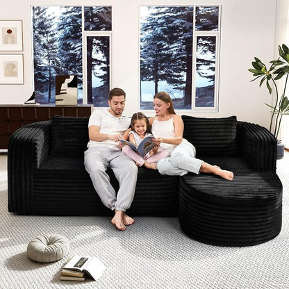 Hobestluk Modular Sectional Sofa Couches L-Shape Couch 3 Seat Modular Sofa Memory Foam Sectional Couches for Living Room, Cloud Couch (Round Black, 96", Right Hand Facing)
