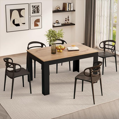 Mobili Fiver, Easy, Extendable Dining Table, 55.1(86.6) x35.4 in, Rustic Oak and Ashwood Black, for 6-8 People, Expandable Dining Table for Kitchen, Italian Furniture