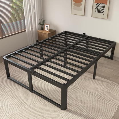 ZTH King Size Metal Platform Bed Frame 16 in, No Box Spring Needed, Black | Heavy duty support, Underbed storage, Noise-free design, Anti-slip clips, Rounded legs, Easy assembly, Headboard compatible