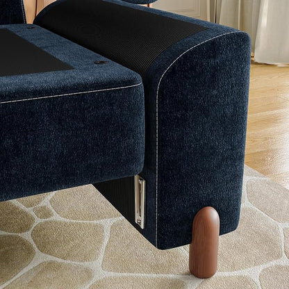 SITJOY Large Cloud Couch, 146" Wide 3 Seater Bed with Console, Navy Blue | Detachable and Washable Chenille Cover Sectional Sofas for Living Room, Deep Seat Wide Couch with Chaise, Storage Ottoman