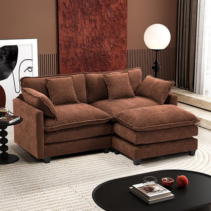 Ihanherry 77" L Shaped Modern Sofa Modular Sectional Luxurious and Comfortable with Ottoman, 3-Seat Chenille Deep Seat Sofa with Pillow for Living Room, Bedroom and Apartment,Brick Red