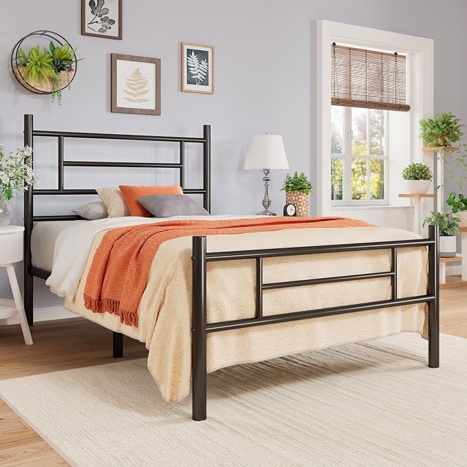 Allewie 14 Inch Twin Size Metal Platform Bed Frame with Headboard and Footboard, Underbed Storage, Strong Metal Slats Support, Mattress Foundation, No Box Spring Needed, Easy Assembly, Black