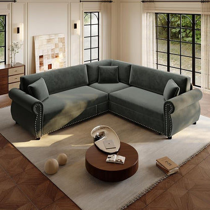 88.2" Sectional Sleeper Sofa with Pull Out Bed - Oversize L-Shaped Convertible Sleeper Couch Bed, Button Tufted Chesterfield Sofa, Chenille Vintage Couches for Living Room(4-Seater, Dark Grey)