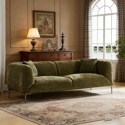 82.68"Modern Luxury Fabric Sofa Couch with Metal Legs, Upholstered 3-Seater Sofa for Living Room, Easy Assembly Contemporary Linen Couch, Stylish Comfort Seating for Apartment & Home(Green)