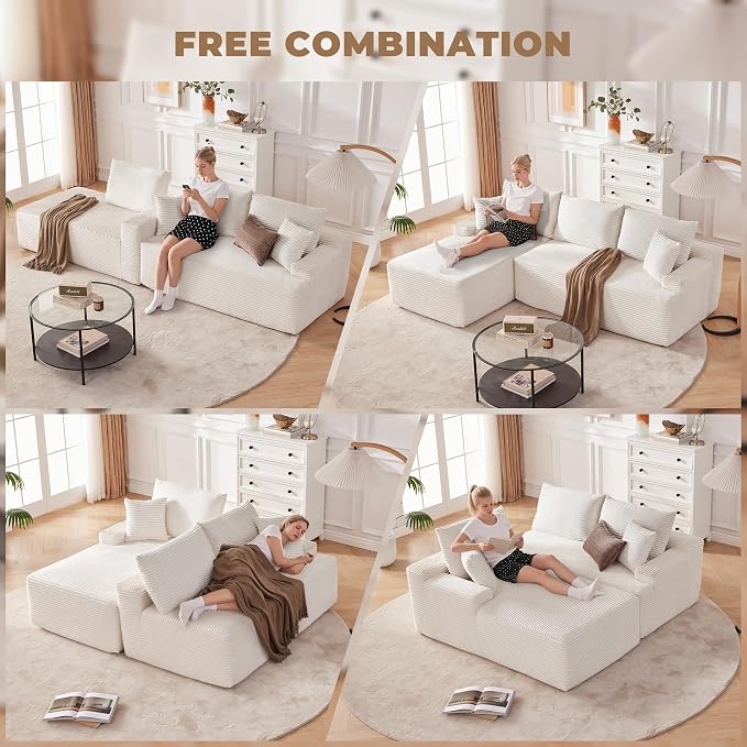 Mangodan Cloud Sectional Sofa, Boneless Couch for Living Room, Modular Sectional Sofa with Deep Seat, Fluffy Comfy Couch with L-Shaped Chaise, No Assembly Required, Beige