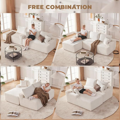 Mangodan Cloud Sectional Sofa, Boneless Couch for Living Room, Modular Sectional Sofa with Deep Seat, Fluffy Comfy Couch with L-Shaped Chaise, No Assembly Required, Beige