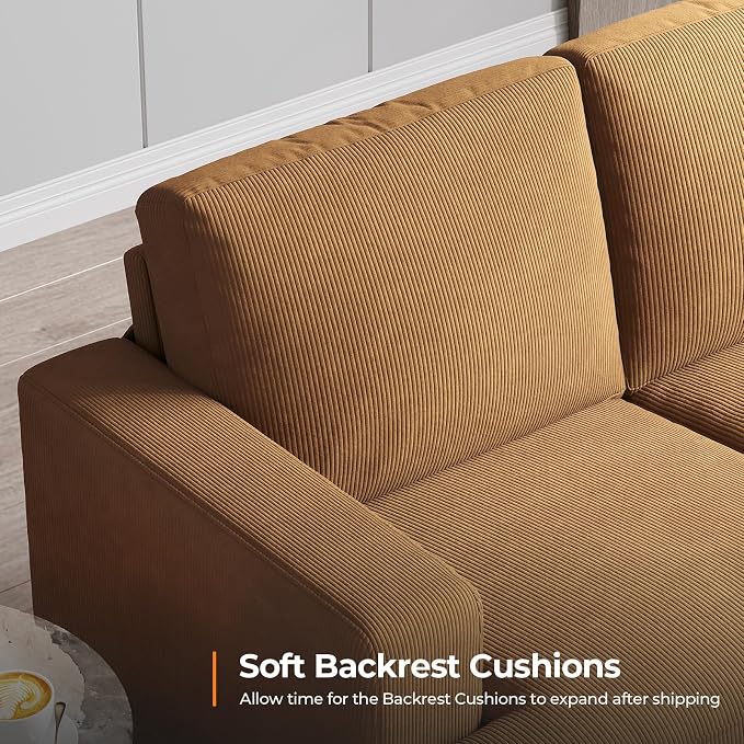 COPIAE 89 Inch Sofa with Extra Deep Seats Oversize, 3 Seater Sofa for Living Room, Modern Couch and Sofa, Comfy Armrests and Seats and Backrests, Easy Installation, Corduroy Fabric Ginger Yellow