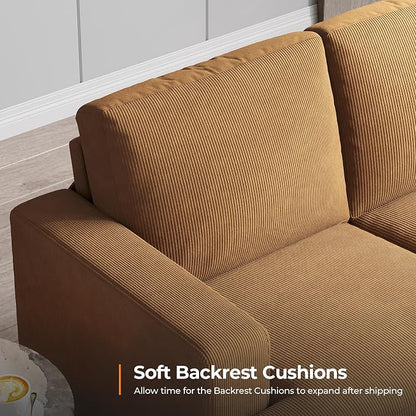 COPIAE 89 Inch Sofa with Extra Deep Seats Oversize, 3 Seater Sofa for Living Room, Modern Couch and Sofa, Comfy Armrests and Seats and Backrests, Easy Installation, Corduroy Fabric Ginger Yellow