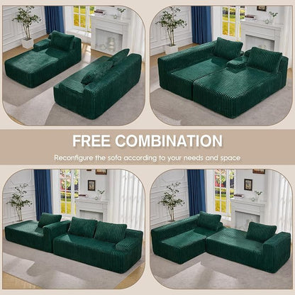 Hobestluk Boneless Couch Modular Sectional Sofa L-Shape Oversized Chaise | 108" Left Facing Chaise Green,Memory Foam,Removable Cover,Non-slip Bottom,No Assemble Required,Living Room Furniture
