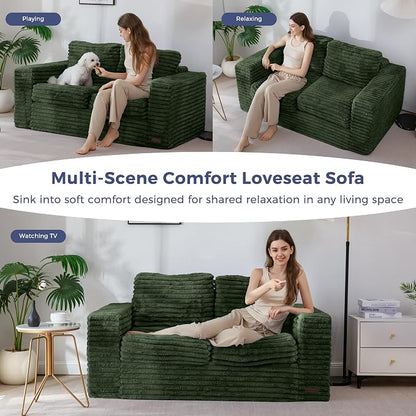 MAXYOYO Boneless Loveseat Sofa Couch for Adults, Floor Bean Bag Couch Sofa | Faux Fur Sofa with Armrests and Back Support, Plush Foam Filled Lounge Couch, Cozy Bean Bag Couch for Living Room, Apartment