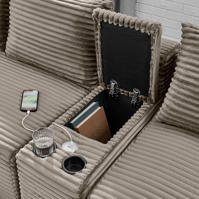 127" U-Shaped Cloud Sectional Couch Oversized Modular Compressed Boneless Sectional Sofa with Ottoman Chaise Lounges & Console, Plush Corduroy Boneless Symmetrical Sofa