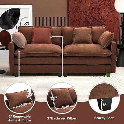 Ihanherry Cloud Sofa 77 Inch Loveseat, Modern Sectional Couch, 2-Seats Sofa for Living Room Bedroom and Apartment, Comfy Double Layer Upholstered Seat Cushion, Breathable Chenille Fabric, Brick Red