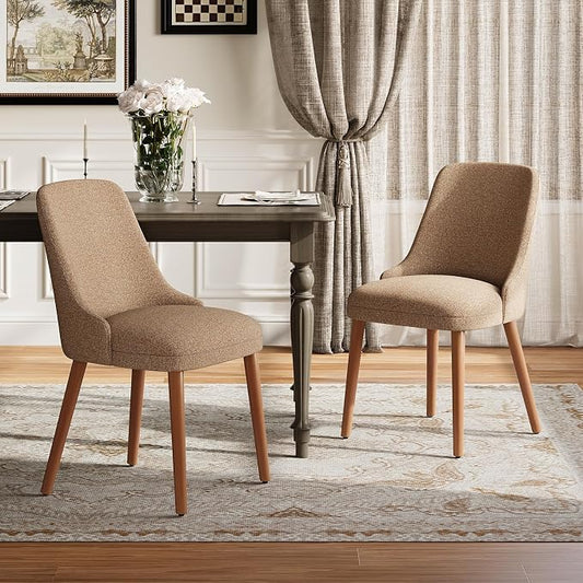MALOL Dining Room Chair Set of 2, Upholstered Kitchen Chairs with Wood Legs, High-Back Padded Dining Chairs for Dining Room/Restaurant/Cafe, Camel