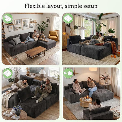 Homkdom 98" Boneless Couches for Living Room, L-Shape Modular Sectional Sofa with Deep Seat Oversized Right Facing Chaise, Cloud Couch for Apartment, Small Space (Black)
