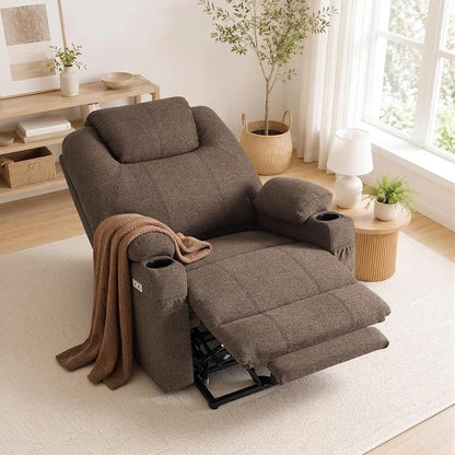 MCombo Power Lift Recliner Chair for Elderly R7042(Brown, Small-Wide) | Heat and Massage, USB& Type C Charging Port, FSC Certified
