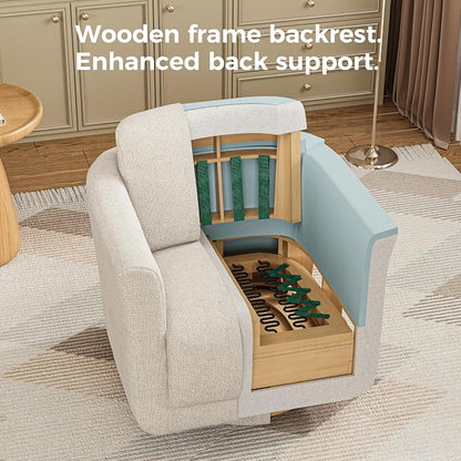 Swivel Accent Chairs Set of 2, Fully Assembled Barrel Chairs, Accent Chairs with Solid Wood Frame & Ergonomic Cushion, 360° Chenille Armchairs for Living Room & Bedroom, Linen