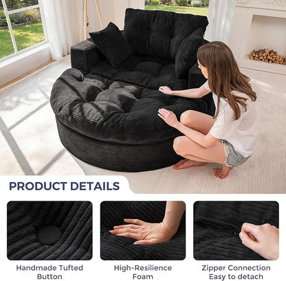 MAXYOYO L Shape Sectional Sofa Couch and Round Chaise Lounge, Modern Cloud Couch with Ottoman, Comfy Sofa with Layered Cushion, Tufted Upholstered Chair for Living Room, No Assembly Required