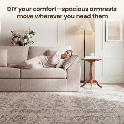 90" Boneless Loveseat Sofa, Polyester Fabric 2-Seater Couch with 4 Pillows, No Assembly Required, Soft High Density Foam Cushion, Rectangular Track Arm Sofa for Living Room Bedroom Apartment (Camel)
