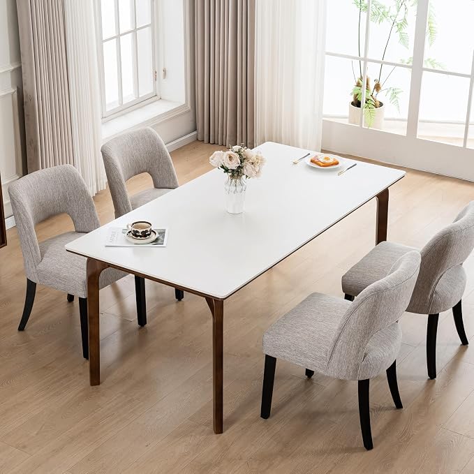 VKNOW Wooden Dining Chairs Set of 2, Modern Fabric Upholstered Dining Room Chair Kitchen Chairs, Farmhouse Dinner Chair for Kitchen Dining Room, Grey-Black Legs