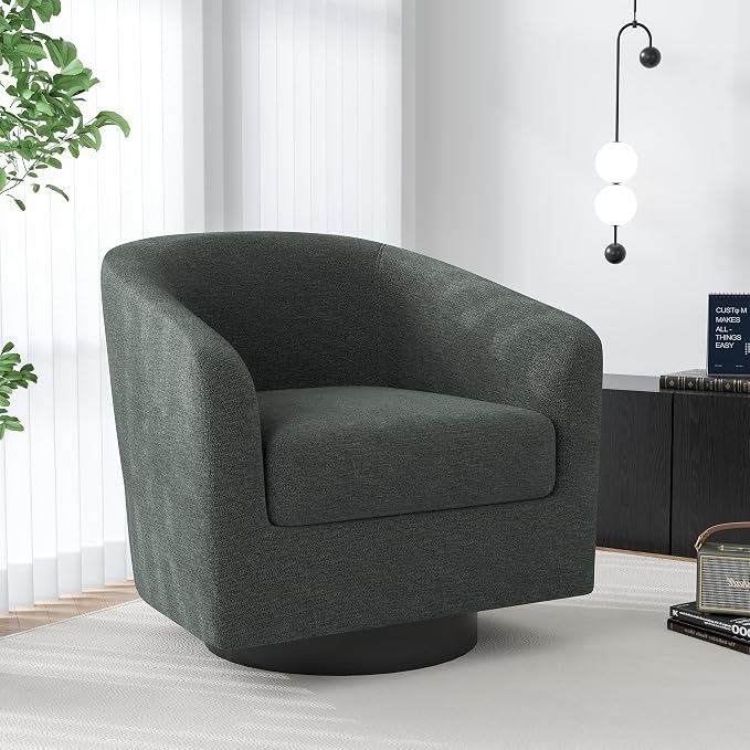 Swivel Barrel Accent Chair, Modern Round Chenille Fabric Arm Chair for Living Room, Bedroom, Comfy Club Reading Chairs for Adults（Chenille Fabric, Grey, Set of 1