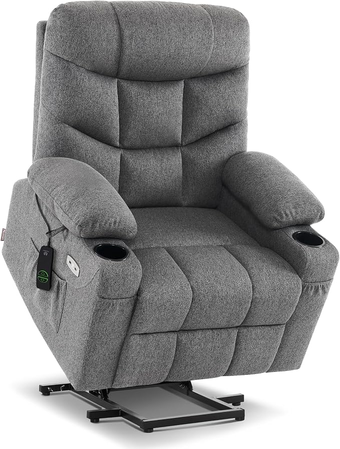 MCombo Power Lift Recliner Chair for Elderly, Electric Lift Chair with Extended Footrest, USB Ports, Cup Holders, Fabric 7287 (Dark Gray, Medium)