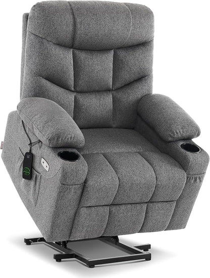 MCombo Power Lift Recliner Chair for Elderly, Electric Lift Chair with Extended Footrest, USB Ports, Cup Holders, Fabric 7287 (Dark Gray, Medium)