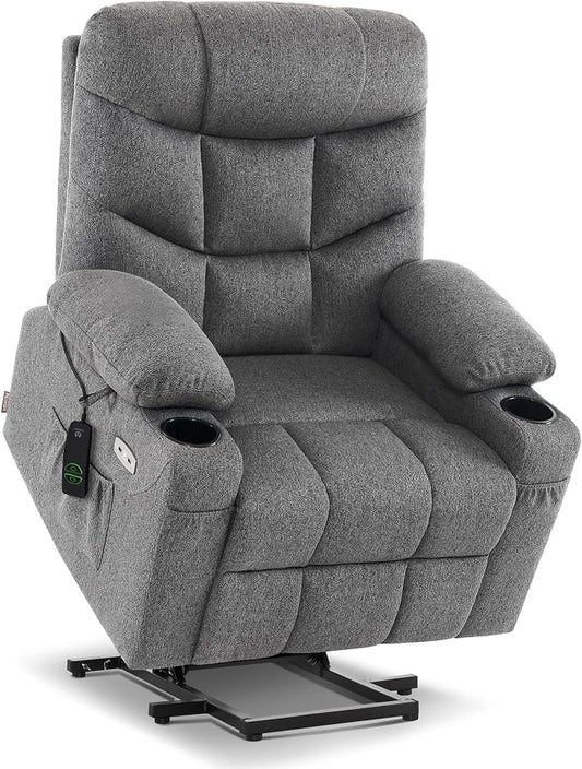 MCombo Power Lift Recliner Chair for Elderly, Electric Lift Chair with Extended Footrest, USB Ports, Cup Holders, Fabric 7287 (Dark Gray, Medium)