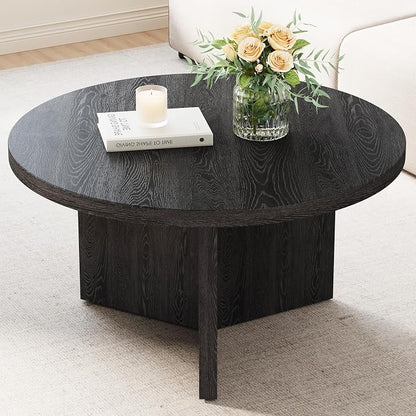 Luoxiao Round Coffee Table, 31.5" Modern Black Living Room Center Tables | Triangle Base with Anti Slip Feet for Stability, Circle Accent Table for Apartments, Small Homes, Space-saving, Easy Assembly