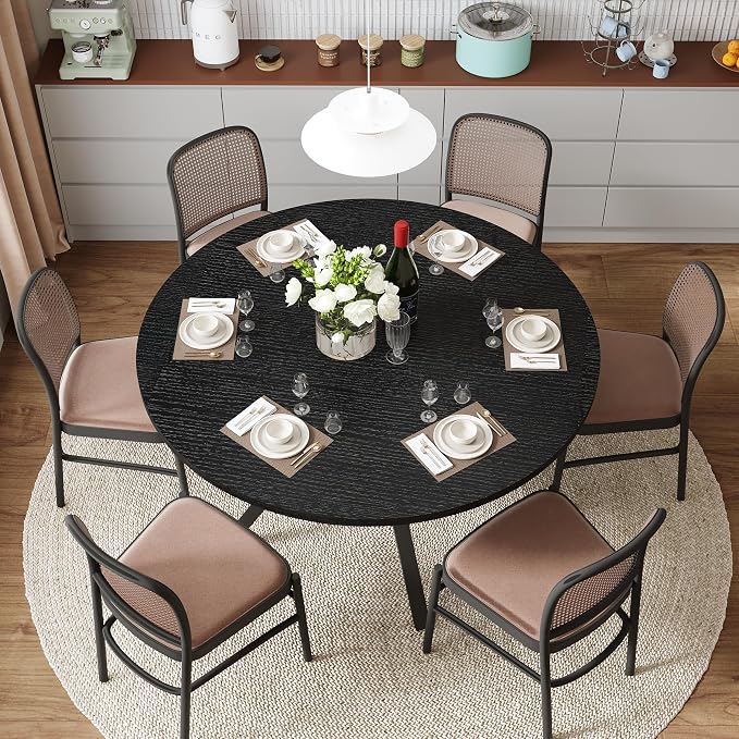 Dining Table for 2-4, 43“ Round Dining Room Kitchen Table with Storage,Round Table for Living Room,Fluted Wood Table,Oval Dinner Furniture with Adjustable feet(Black, 43 Inch)