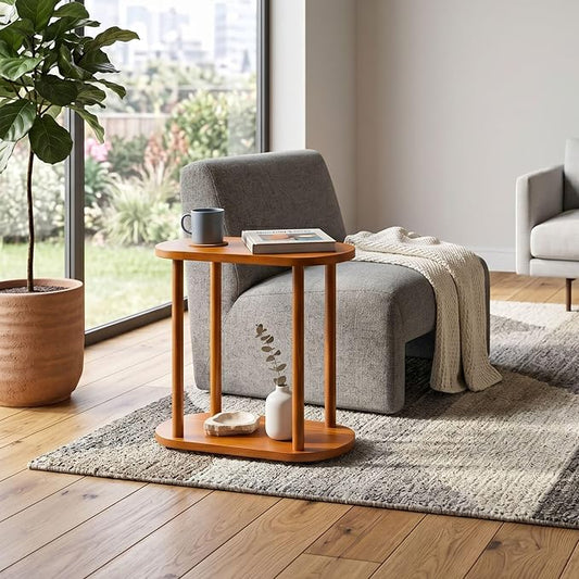 Oval Solid Wood Narrow Side Table, Slim End Table, Small Coffee Table (Chestnut, XLarge)