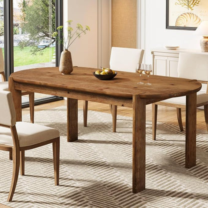 63" Solid Wood Oval Dining Table, Farmhouse Wooden Kitchen Table for 4-6, Rustic Dinner Table for Dining Room, Living Room, Apartment, Brown
