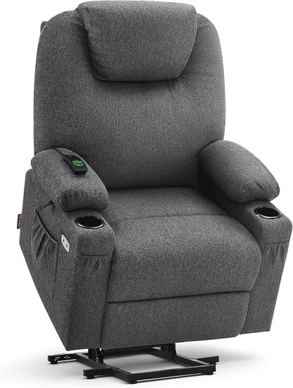 MCombo Power Lift Recliner Chair for Elderly, Lift Chair with Heat and Massage for Tall People, USB&Type C Ports, Extended Footrest, Cup Holders, Fabric 7516 (Large,Dark Grey)