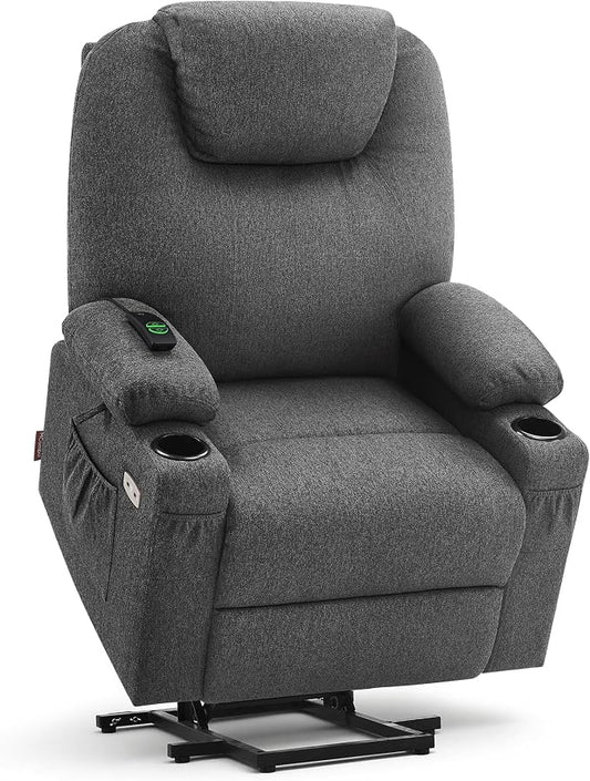 MCombo Power Lift Recliner Chair for Elderly, Lift Chair with Heat and Massage for Tall People, USB&Type C Ports, Extended Footrest, Cup Holders, Fabric 7516 (Large,Dark Grey)