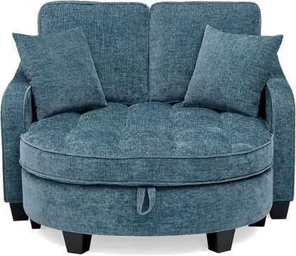 ERYE Chenille Tufted Loveseat Sofa and Ottoman Set, Tufted Recliner Sleeper Chaise Lounge with Curved Storage Ottoman,Reclining Backrest and Side Pockets, 4 Pillows