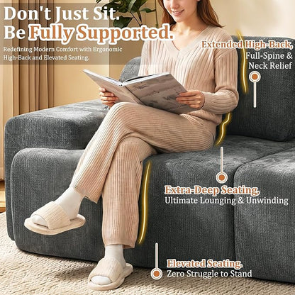 196" U Shaped Oversized Boneless Couch, Comfort Cloud Sectional Couches for Living Room, Modular Sofa High Back & Extra Deep Seat, No Assembly, Soft Chenille (Dark Grey, 196 inch-U shaped（5+2）)