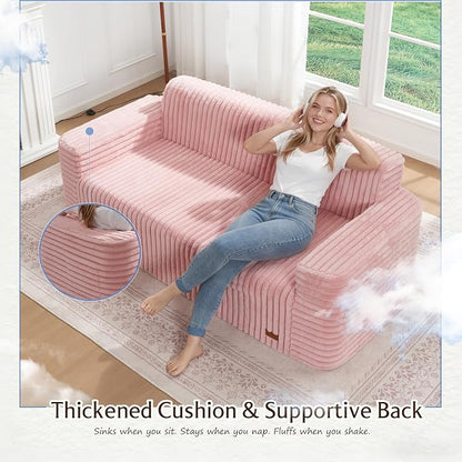 ZurNesfure Sofa Couch Cloud 3-Seater Memory Foam Couch with Pillow No Assembly Required, Modern Couch with Removable Washable Cover Boneless Sofas for Living Room Bedroom Apartment (Pink,3-Seater)