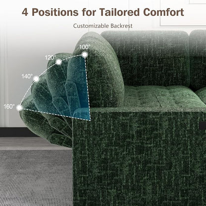 Sunny Heart Modular Sectional Sleeper Sofa with Pull Out Bed, Chenille L Shaped Sectional Sofa with USB Ports/Adjustable Backrest/Storage Seats, Tool-Free Assembly, Couches for Living Room Green