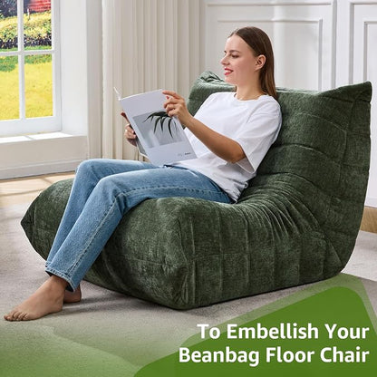 Hobestluk Adults Bean Bag Chair Faux Fur BeanBag Couch for Living Room | Green Chenille,Ergonomic Design,Memory Foam,UltraSoft,Anti-slip Bottom,No Assembly Required,Decorative Style for Living Room