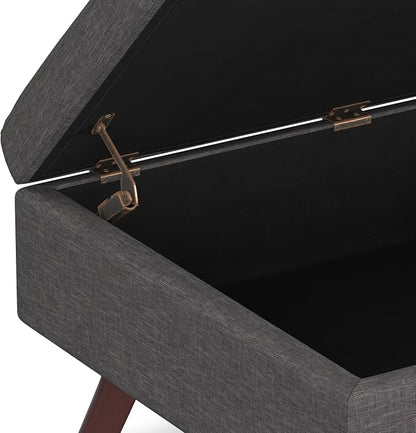 SIMPLIHOME Owen Coffee Table Storage Ottoman - 34" Wide x 19" High Upholstered Linen Look Fabric Rectangular Lift-Top Ottoman in Slate Grey, Mid-Century Modern Bench for Living Room with Tapered Legs